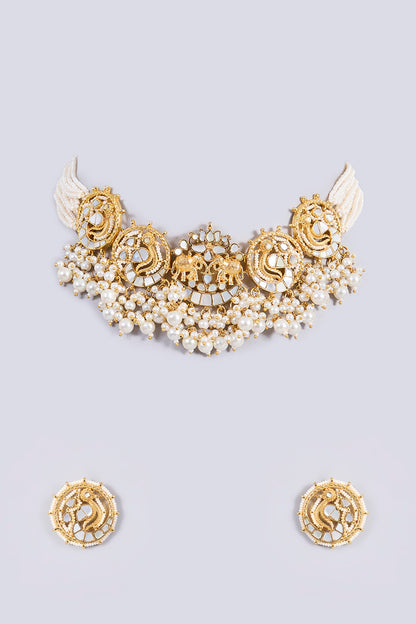 Gold Plated Mother Of Pearl & Semi-precious Stone Choker Necklace Set