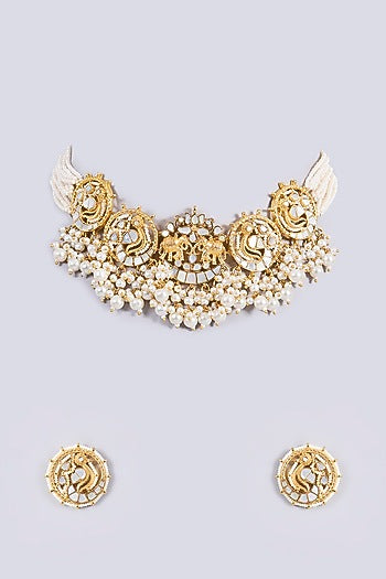 Gold Plated Mother Of Pearl & Semi-precious Stone Choker Necklace Set