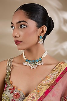 Gold Plated Kundan Polki & Turquoise Stone Jadau Choker Necklace Set