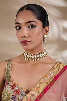 Gold Plated Mother Of Pearl & Semi-precious Stone Choker Necklace Set