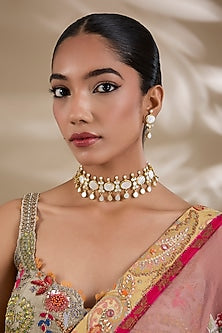 Gold Plated Mother Of Pearl & Semi-precious Stone Choker Necklace Set