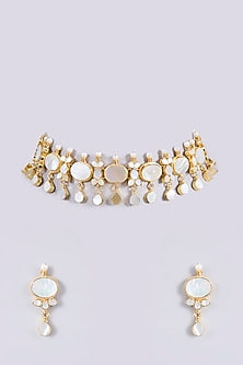 Gold Plated Mother Of Pearl & Semi-precious Stone Choker Necklace Set