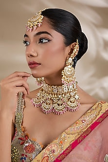 Gold Plated Mother Of Pearl & Semi-precious Stone Choker Necklace Set