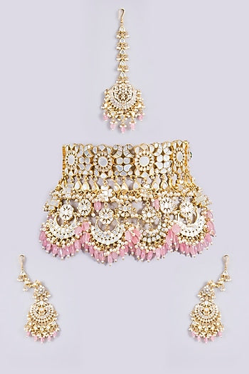 Gold Plated Mother Of Pearl & Semi-precious Stone Choker Necklace Set