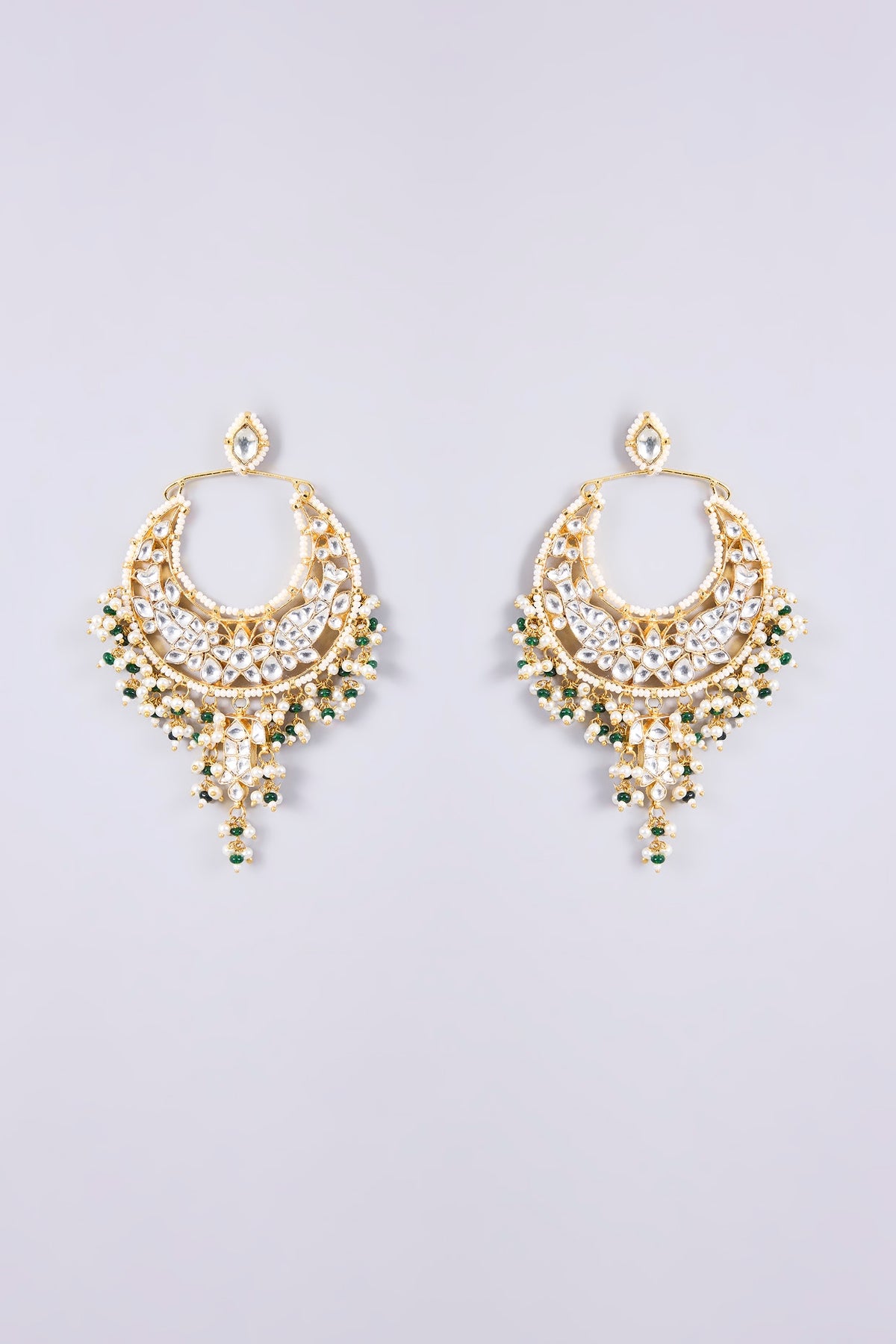 Gold Plated Kundan Polki & Semi-Precious Stone Jadau Chandbali Earrings