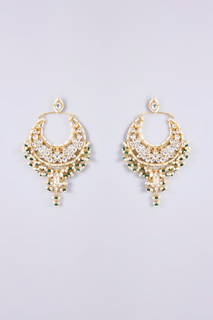 Gold Plated Kundan Polki & Semi-Precious Stone Jadau Chandbali Earrings