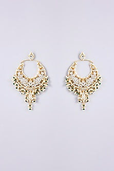 Gold Plated Kundan Polki & Semi-Precious Stone Jadau Chandbali Earrings