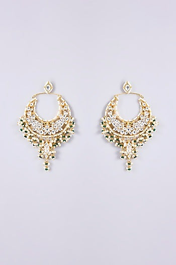 Gold Plated Kundan Polki & Semi-Precious Stone Jadau Chandbali Earrings