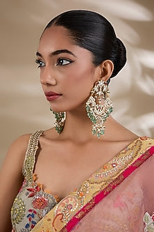 Gold Plated Kundan Polki & Semi-Precious Stone Jadau Chandbali Earrings
