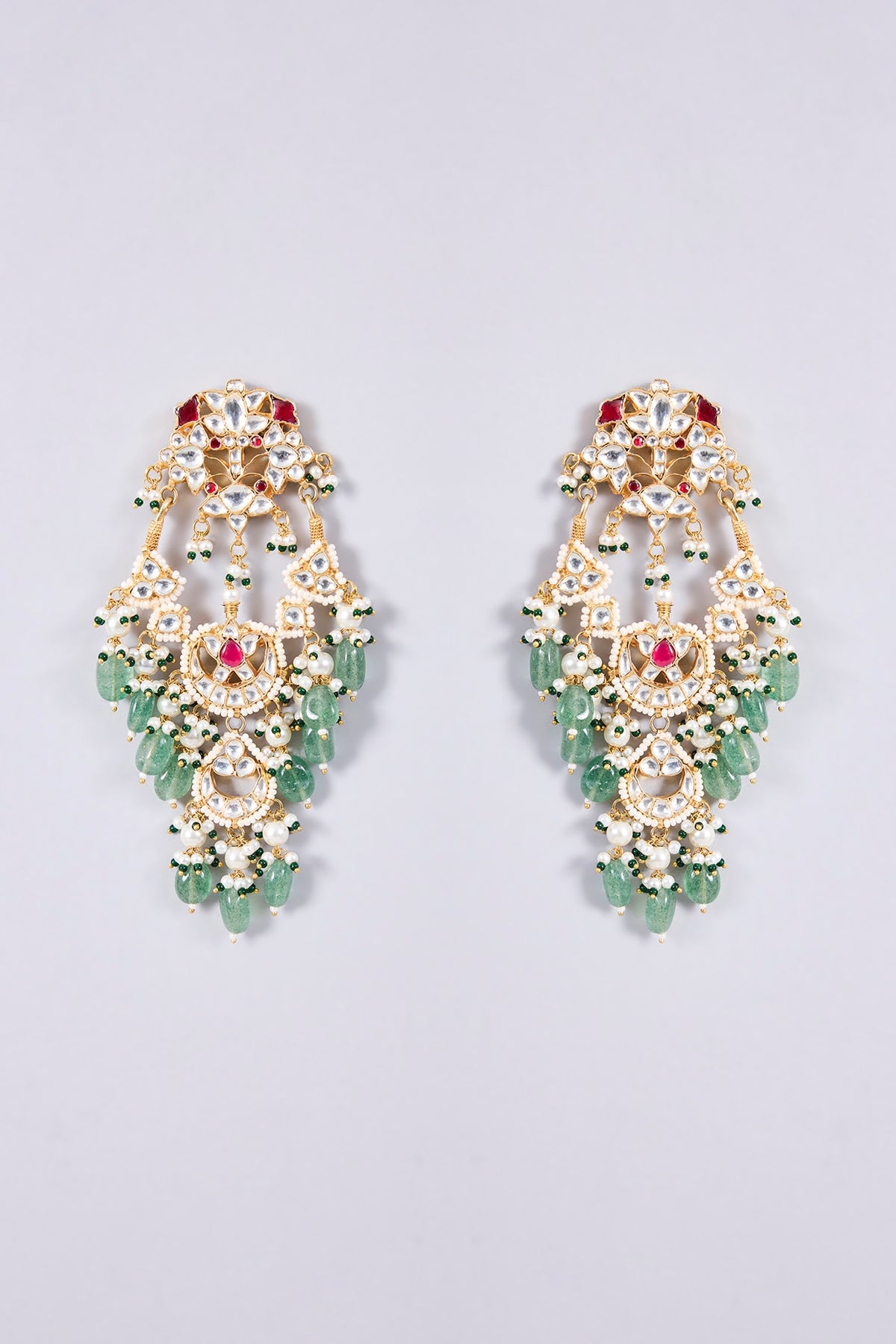 Gold Plated Kundan Polki & Semi-Precious Stone Jadau Chandbali Earrings