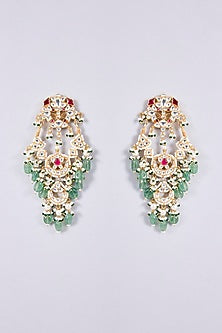 Gold Plated Kundan Polki & Semi-Precious Stone Jadau Chandbali Earrings