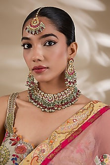 Gold Plated Mother Of Pearl & Semi-precious Stone Choker Necklace Set