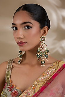 Gold Plated Kundan Polki & Semi-Precious Stone Jadau Chandbali Earrings
