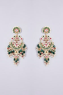 Gold Plated Kundan Polki & Semi-Precious Stone Jadau Chandbali Earrings