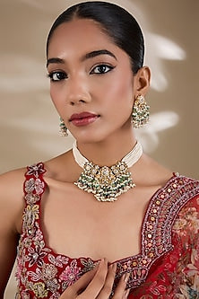 Gold Plated Mother Of Pearl & Semi-precious Stone Choker Necklace Set