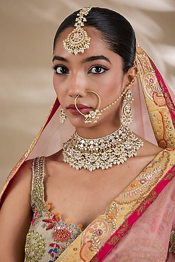 Gold Plated Mother Of Pearl & Semi-precious Stone Choker Necklace Set