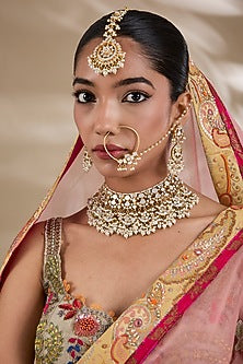 Gold Plated Mother Of Pearl & Semi-precious Stone Choker Necklace Set