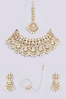 Gold Plated Mother Of Pearl & Semi-precious Stone Choker Necklace Set