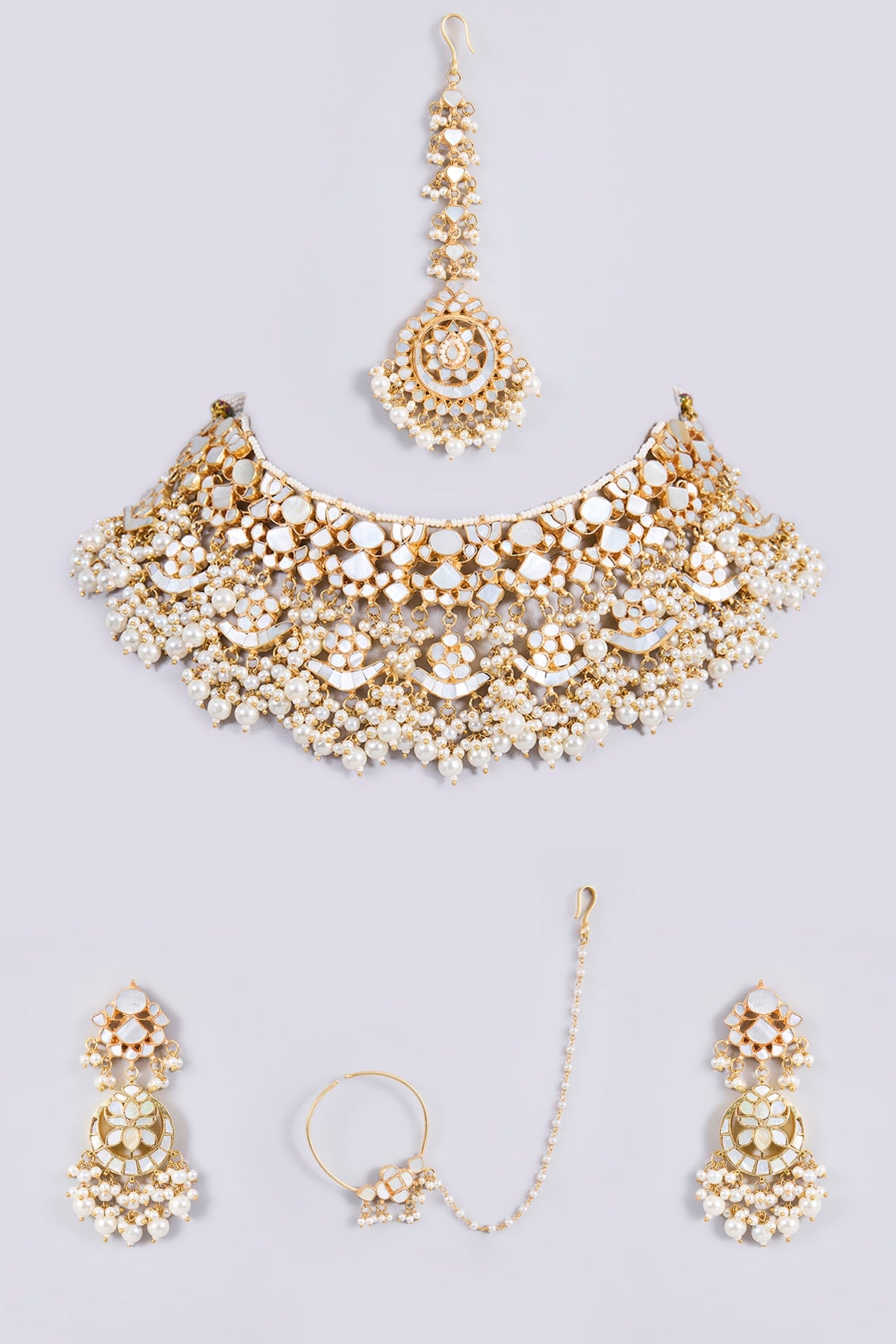 Gold Plated Mother Of Pearl & Semi-precious Stone Choker Necklace Set