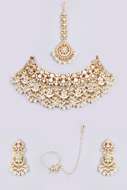 Gold Plated Mother Of Pearl & Semi-precious Stone Choker Necklace Set