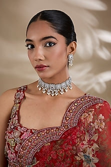 White Finish Zircon Choker Necklace Set