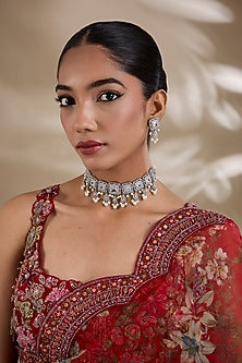 White Finish Zircon Choker Necklace Set
