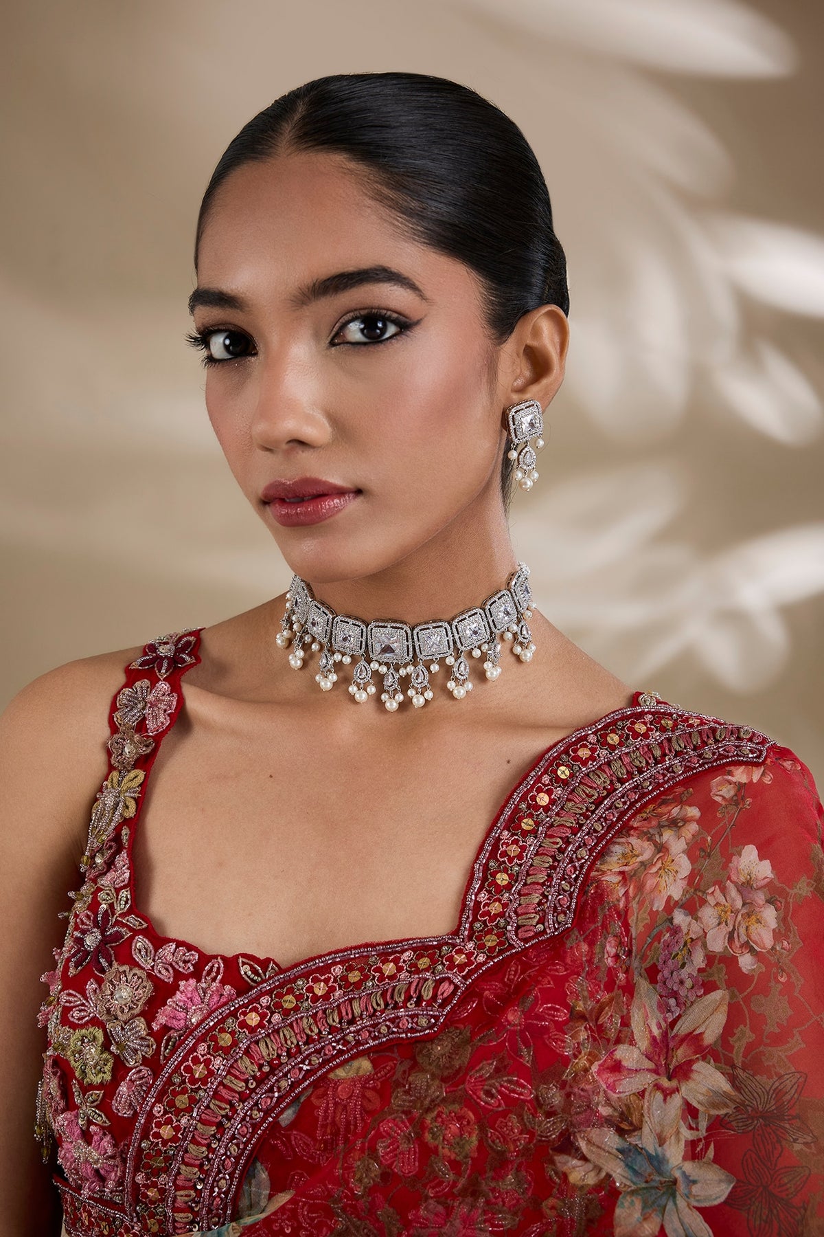 White Finish Zircon Choker Necklace Set