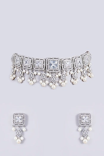 White Finish Zircon Choker Necklace Set