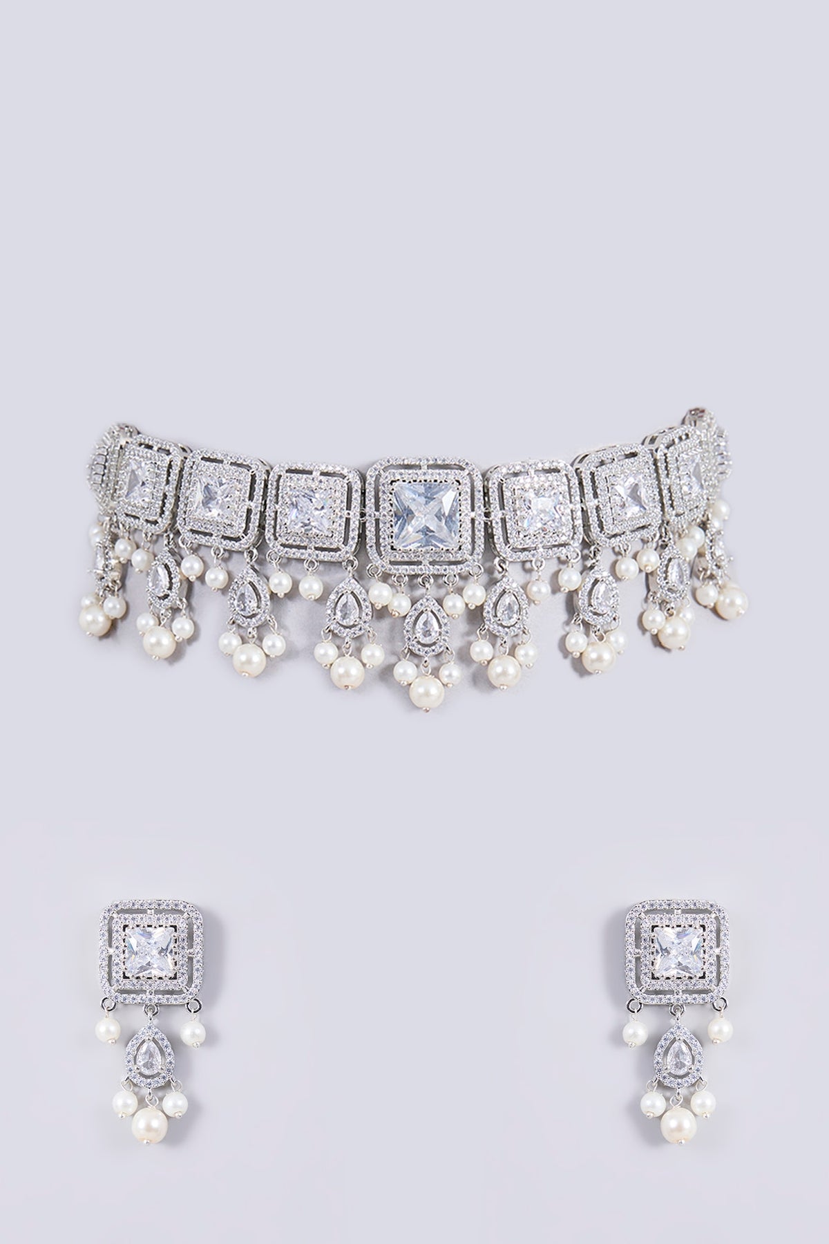 White Finish Zircon Choker Necklace Set