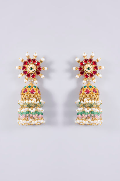 Gold Plated Kundan Polki & Semi-precious Stone Jadau Choker Necklace Set