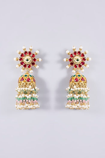 Gold Plated Kundan Polki & Semi-precious Stone Jadau Choker Necklace Set