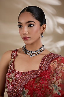 White Finish Zircon & Blue Stone Choker Necklace Set