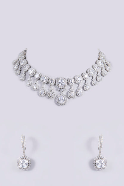 White Finish Zircon Necklace Set