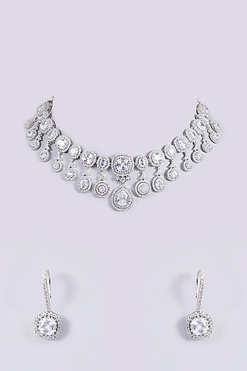 White Finish Zircon Necklace Set