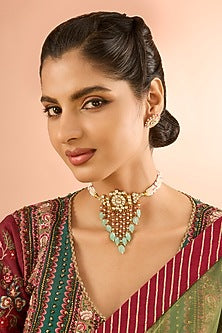 Gold Plated Jadau Kundan Polki Choker Necklace Set