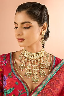 Gold Plated Jadau Kundan Polki Necklace Set