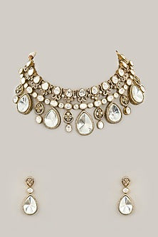 Gold Plated Jadau Faux Polki & Natural Gemstone Necklace Set