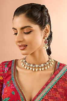 Gold Plated Jadau Faux Polki Necklace Set