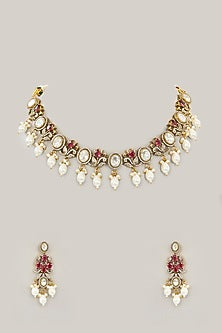 Gold Plated Jadau Faux Polki Necklace Set