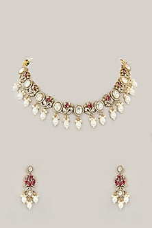 Gold Plated Jadau Faux Polki Necklace Set