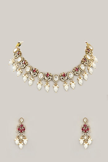 Gold Plated Jadau Faux Polki Necklace Set