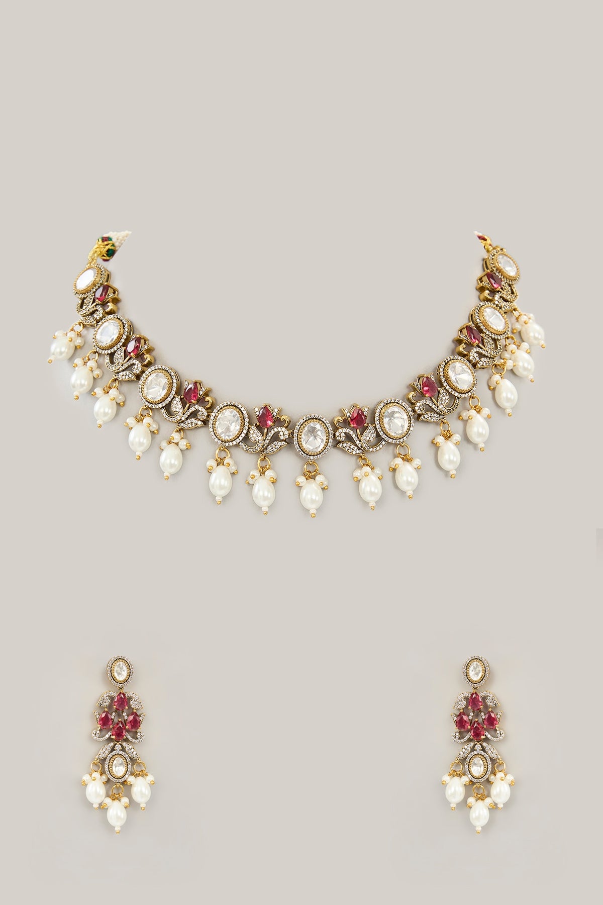 Gold Plated Jadau Faux Polki Necklace Set