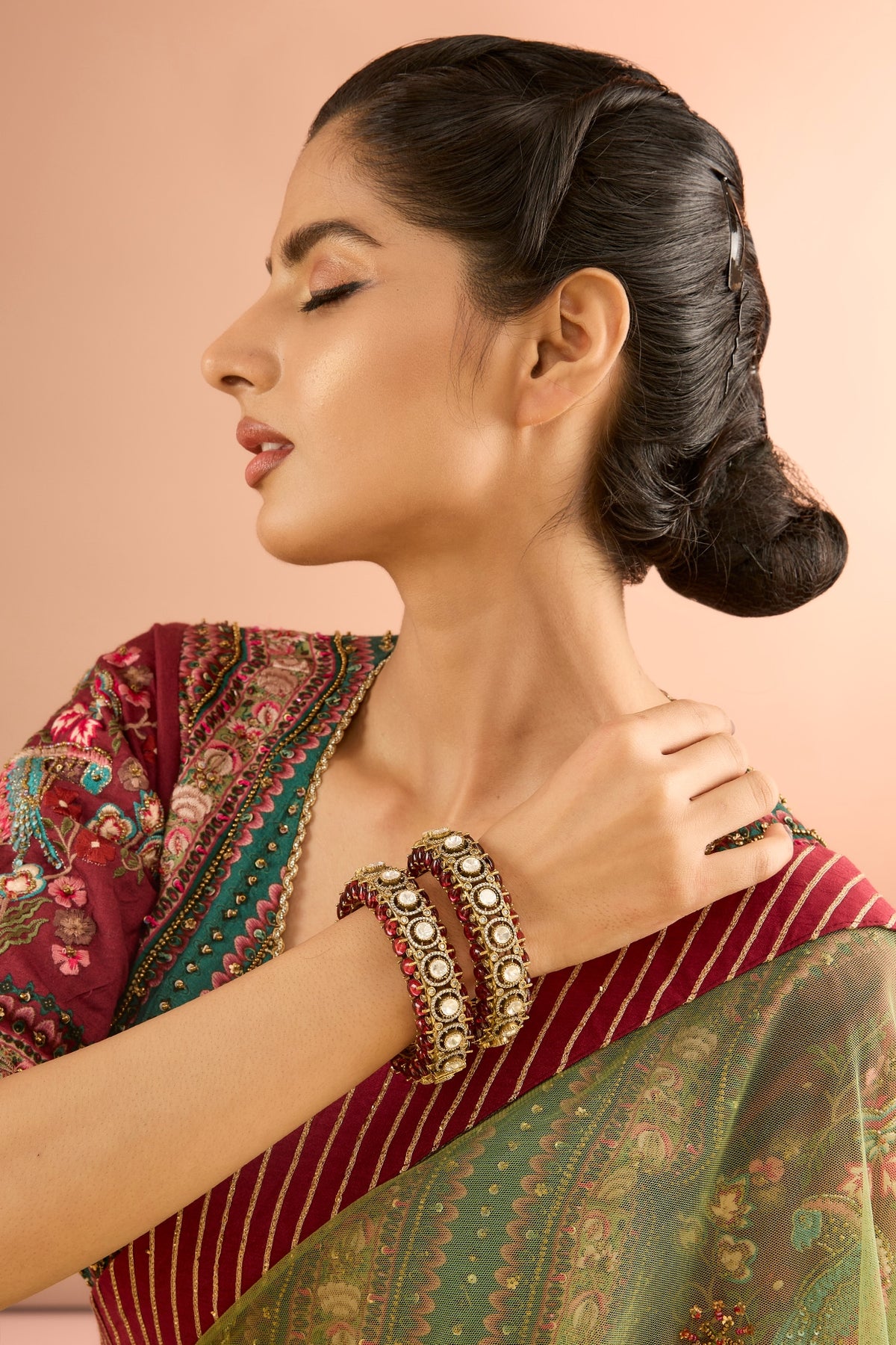 Gold Plated Jadau Faux Polki Bangles (Set Of 2)