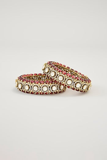Gold Plated Jadau Faux Polki Bangles (Set Of 2)