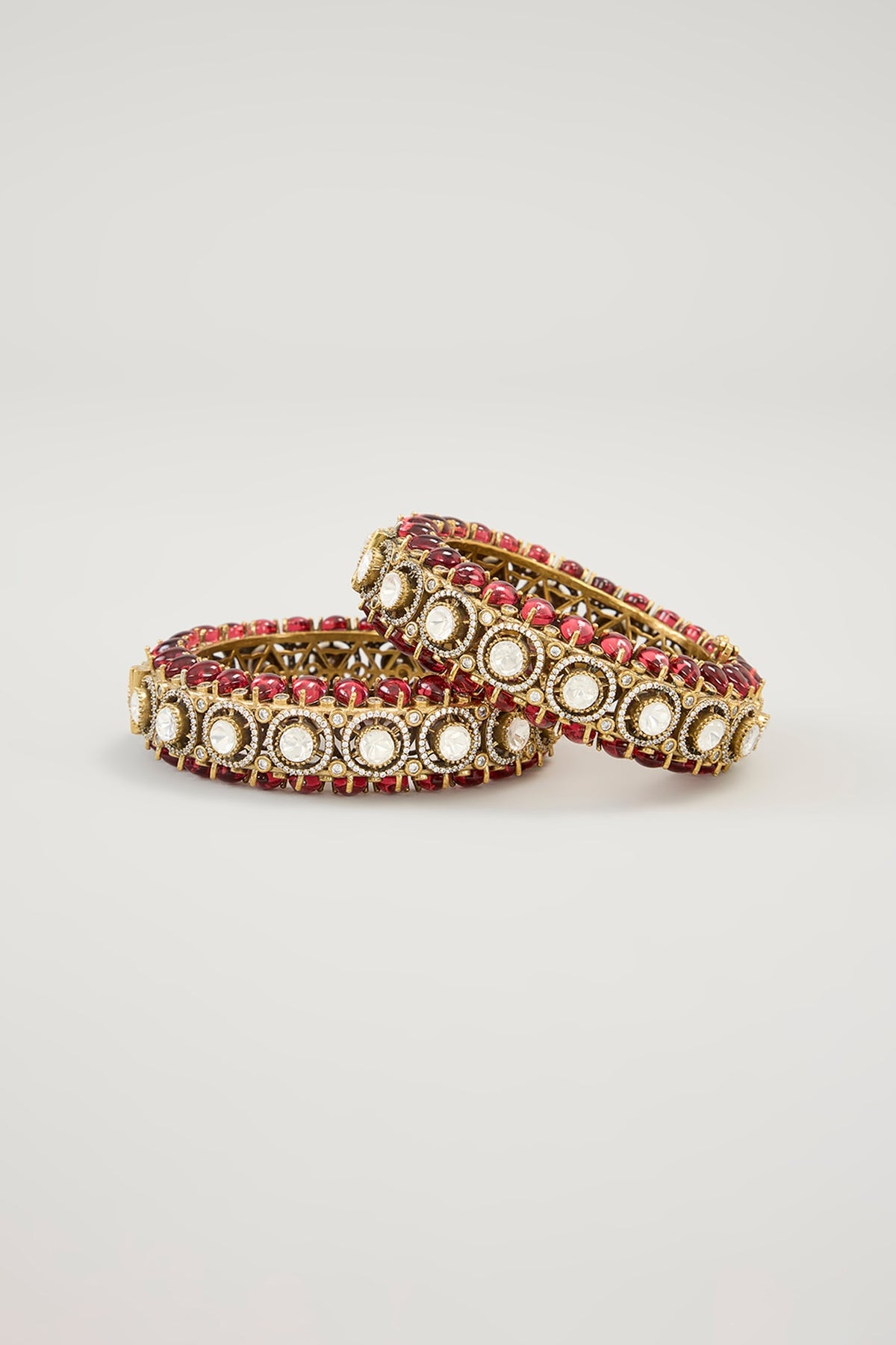 Gold Plated Jadau Faux Polki Bangles (Set Of 2)