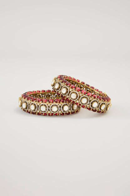 Gold Plated Jadau Faux Polki Bangles (Set Of 2)