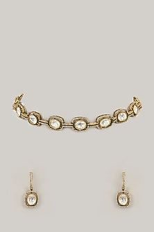 Gold Plated Jadau Faux Polki Choker Necklace Set
