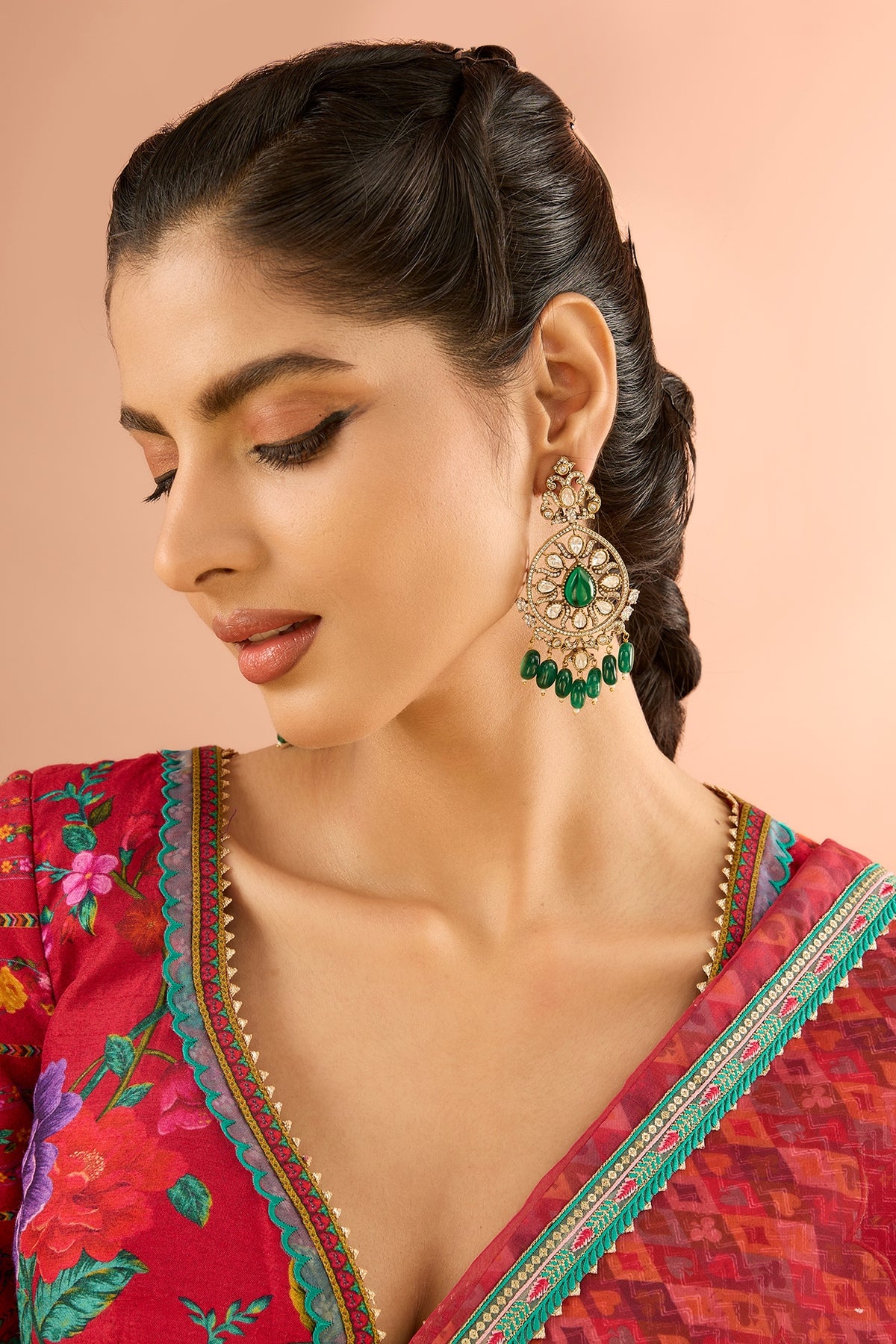 Gold Plated Jadau Faux Polki Dangler Earrings