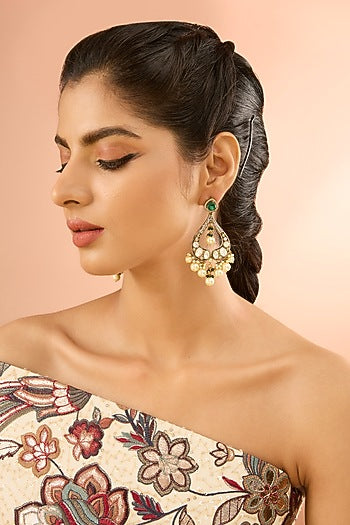 Gold Plated Jadau Faux Polki Dangler Earrings