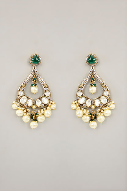 Gold Plated Jadau Faux Polki Dangler Earrings
